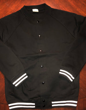 Black Unisex button up varsity sweater thin jacket (print in the back)